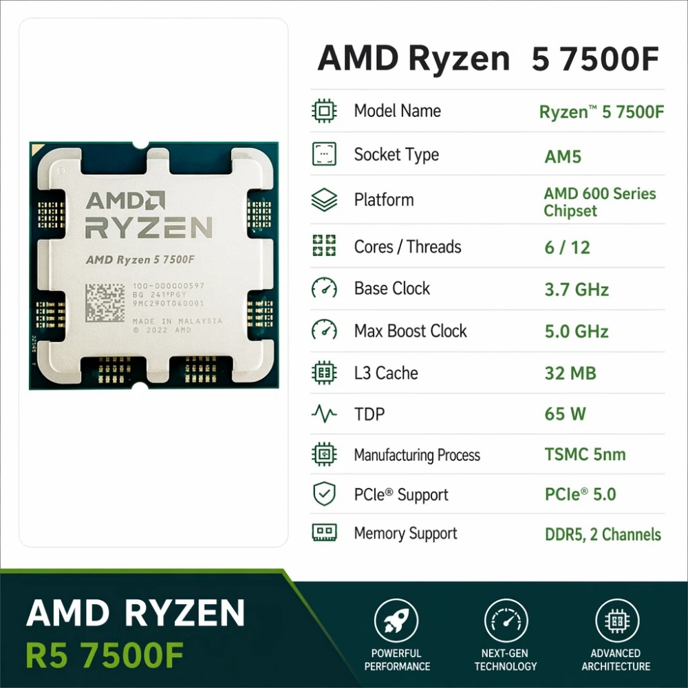 AMD R5 7500F Ryzen 5 7500F Zen – Amd Cpu Ryzen 5 Bewertung und Preis